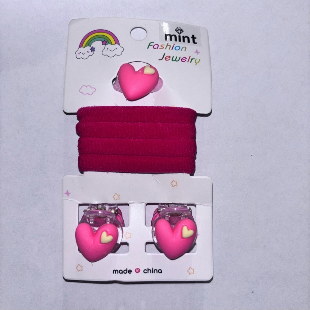 Mint Fashion Jewelry Pink Heart Hair Accessories Set
